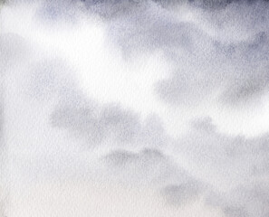 Watercolor landscape. Bright evening sunset