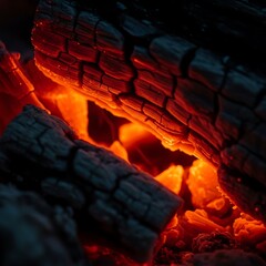 Close-up view of burning wood embers.
