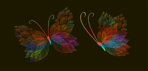 Rainbow Abstract Butterfly. hand drawn. Not AI, Vector illustration.
