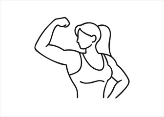 A strong female athlete with a well defined muscular physique proudly flexing her bicep showcasing her strength and fitness isolated on white background