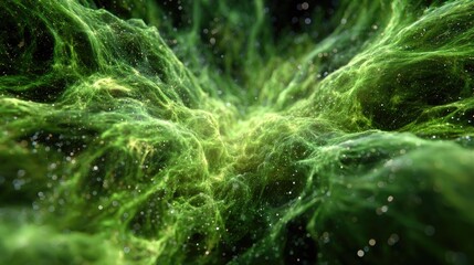 Abstract swirling, vibrant green nebula