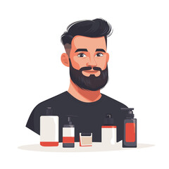 Stylized Male Portrait with Grooming Products