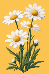 Cheerful Floral Illustration with White Daisies