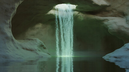 Waterfall cascading into a cave pool. Nature's hidden sanctuary.
