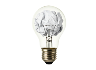 Crumpled paper light bulb representing a new idea isolated on transparent background