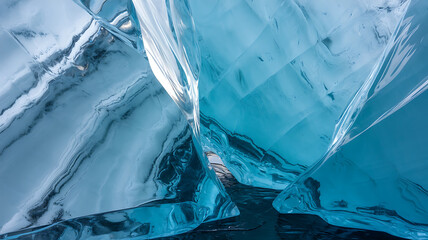 Azure ice formations, intricate and translucent.

