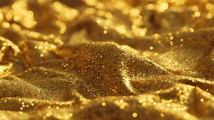 Golden fabric with shimmering sequins.
