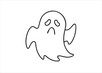 A minimalist ghostly figure rendered through a single continuous line drawing technique isolated on white background