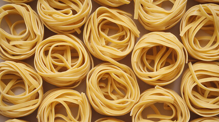 Dried pasta nests, close-up view.
