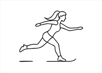 Elegant single line art drawing of a female ice skater performing a graceful move isolated on white background