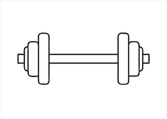 A simple black glyph representing a dumbbell for fitness and exercise presented isolated on white background