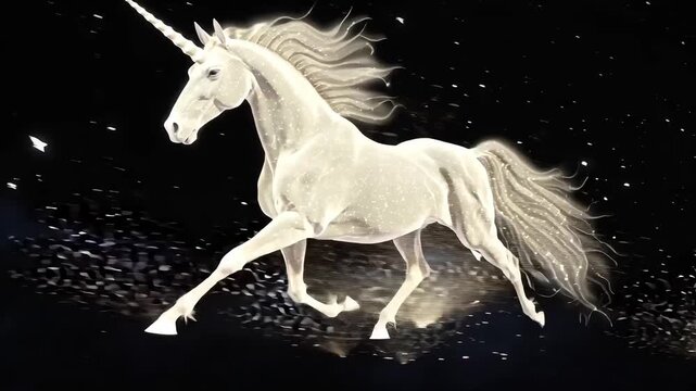White Unicorn pony running for Mythology Fantasy Horse Mare Animal Mammal Fairy Tale Equestrian Stallion Magic Mascot