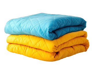 Folded Blue and Yellow Quilts