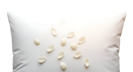 Magnolia Petals Rest on White Pillow, Creating a Peaceful Scene, Promoting Relaxation and Serenity