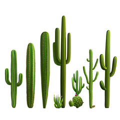 Tall green cactus plants in various sizes desert
