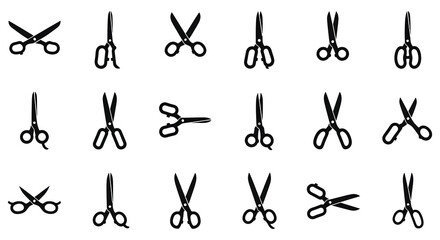 Scissors silhouettes set isolated on black background