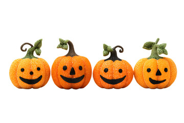 Obraz premium Four cheerful Halloween pumpkins, isolated on white, PNG