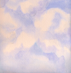 Watercolor Painting. Clouds in the blue sky