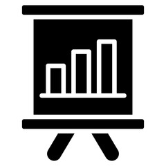 Presentation Board Glyph Black Silhouette Icon Design Vector - Bar chart on an easel board, symbolizing business presentation or data explanation