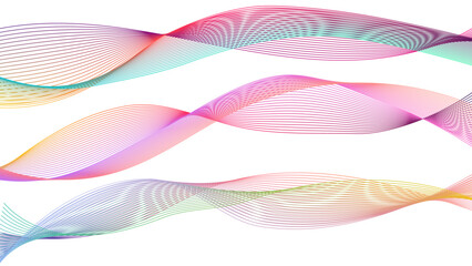 Dynamic gradient colorful flowing wave design element. Abstract wavy lines gradient vector line blend element. Wavy line gradient shapes set	
