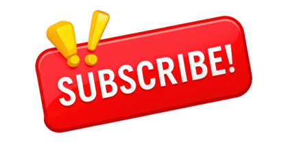Red Subscribe Button with Exclamation Points, Transparent Background