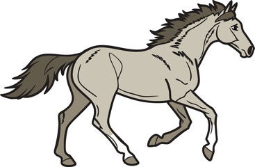 Horse Illustration on White Background. Horse in Stick Style with Natural Colors. Realistic Horse Artwork Isolated on White. Authentic Color Horse Drawing in Stick Form. Natural Tone Horse