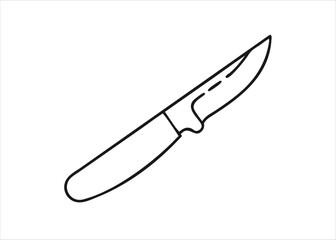 A simple line art illustration of a kitchen knife icon presented as a singular graphic element isolated on white background