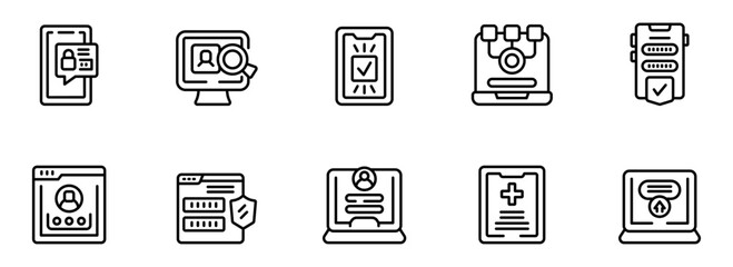 Modern Line Icons: Secure Online Profile, Data Verification, and User Authentication on Mobile and Desktop Devices.