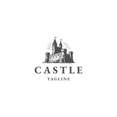 Obraz premium Castle logo vintage vector design artwork illustration