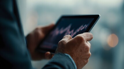 Businessman reviewing market data on tablet