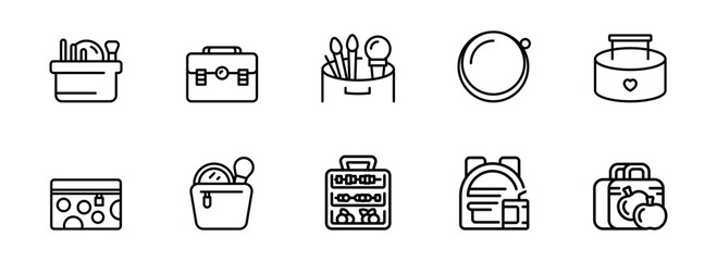 Collection of Minimalist Line Art Icons: Bags, Cases, and Makeup Accessories;  Perfect for Website Design, App Development, and Branding Projects.