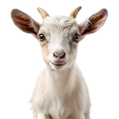 Fototapeta premium Closeup portrait of a cute baby goat isolated on transparent background