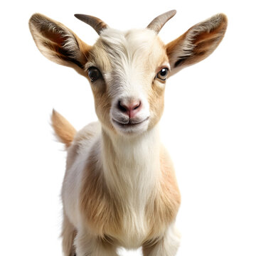 Closeup portrait of a cute baby goat isolated on transparent background