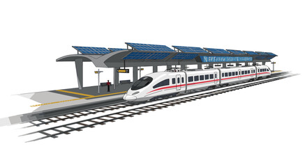 Fototapeta premium Futuristic solar powered train station with modern high-speed train