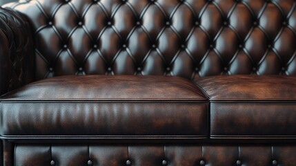 Brown leather couch mockup, living room furniture