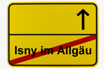 Obraz premium Illustration eines Ortsausgangsschildes von Isny im Allgäu in Baden-Württemberg 