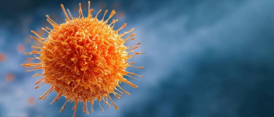 The vibrant orange virus depicted in detailed microscopic view.