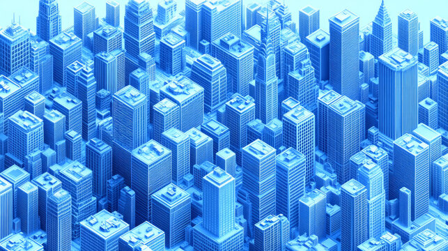 2.5D Miniature Model of a Blue City Skyscraper Complex