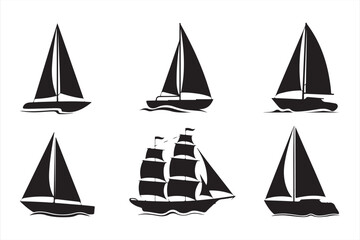 Simple black and white sailing boats and ships in vector design