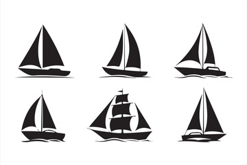 Collection of sailing boats and ships in silhouette vector style