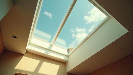 Skylight view through a light-filled interior space.