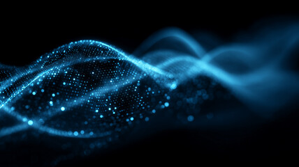 Undulating Surface of Blue Data Dots Forming Abstract Digital Wave Pattern.
Conveys advanced analytics motion and evolving technological landscape.