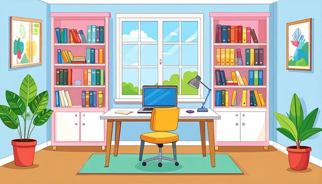 Cozy home office illustration - Powered by Adobe