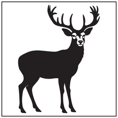 Obraz premium Vector art of black silhouette of a stag with prominent antlers isolated on white background