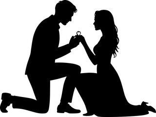 Man Proposes to Woman Silhouette Vector Illustration