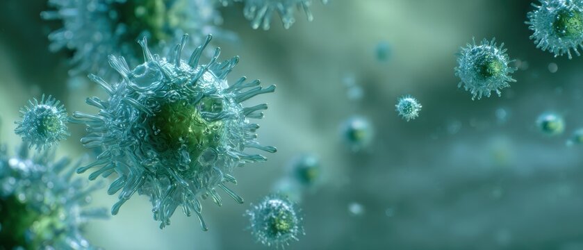 The intricate structure of a virus magnified in a scientific visualization. - Powered by Adobe