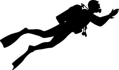 Scuba Diver People Celebration with Trophy Silhouette Vector Illustration
