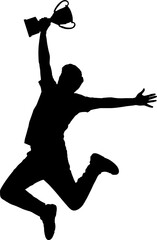 People Celebration with Trophy Silhouette Vector Illustration