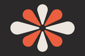 Naklejka premium A symmetrical floral design with alternating orange and white petals on a dark gray background