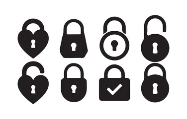 lock icon set. unlocked sign, black outline icon set for app, ui, ux and website. Padlock symbol. Victor illustration eps10